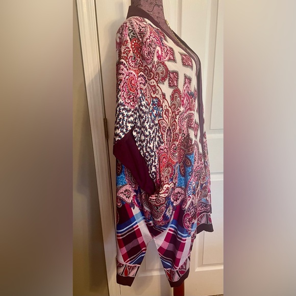 Chico's Women's Floral Plaid Paisley mixed print Ruana Wrap Kimono Boho Size S/M - Picture 10 of 12